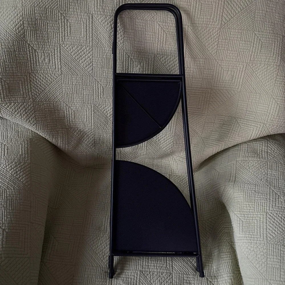 Minimalist Folding 2 Tier Shelf Black Metal Bathroom Kitchen Plant Stand 25.5